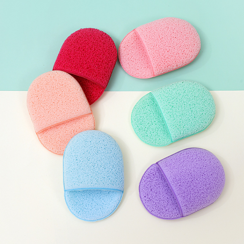 Fábrica de lavado facial personalizado guante ovalado zapatillas de limpieza facial limpieza de película de barro limpia esponja de desmaquillaje toallas faciales