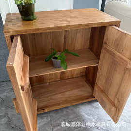 新中式玄关鞋柜双开门全实木储物柜两层家用老榆木茶水边几餐边柜