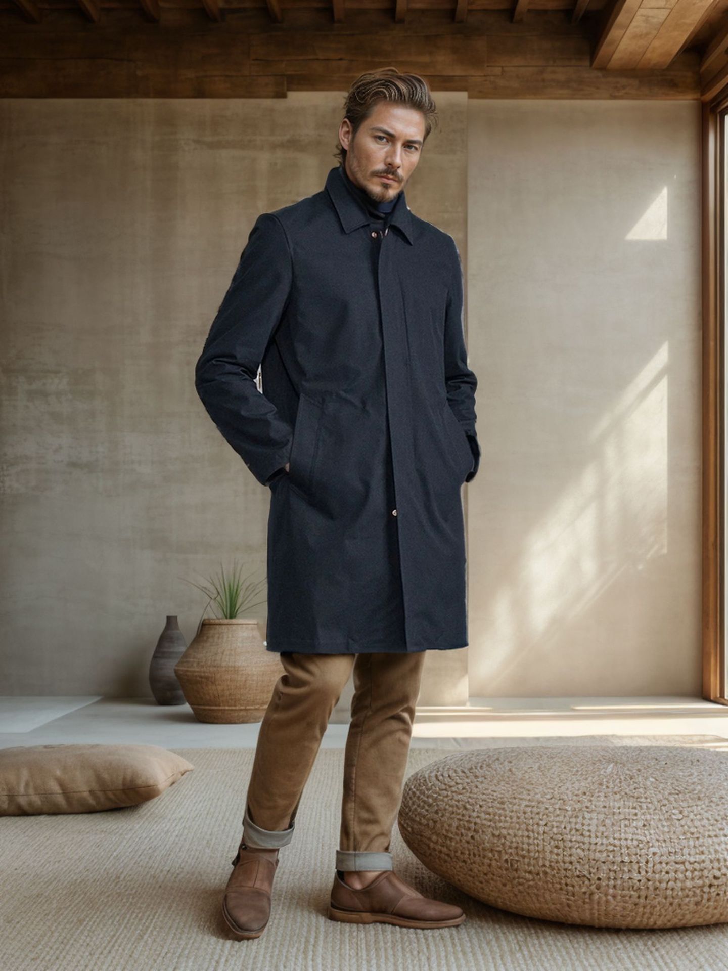 2024. aasta kevad- ja sügiskollektsiooni uus ühevärviline keskmise pikkusega tuulejope meeste lihtne pendelmantel_voghion.com