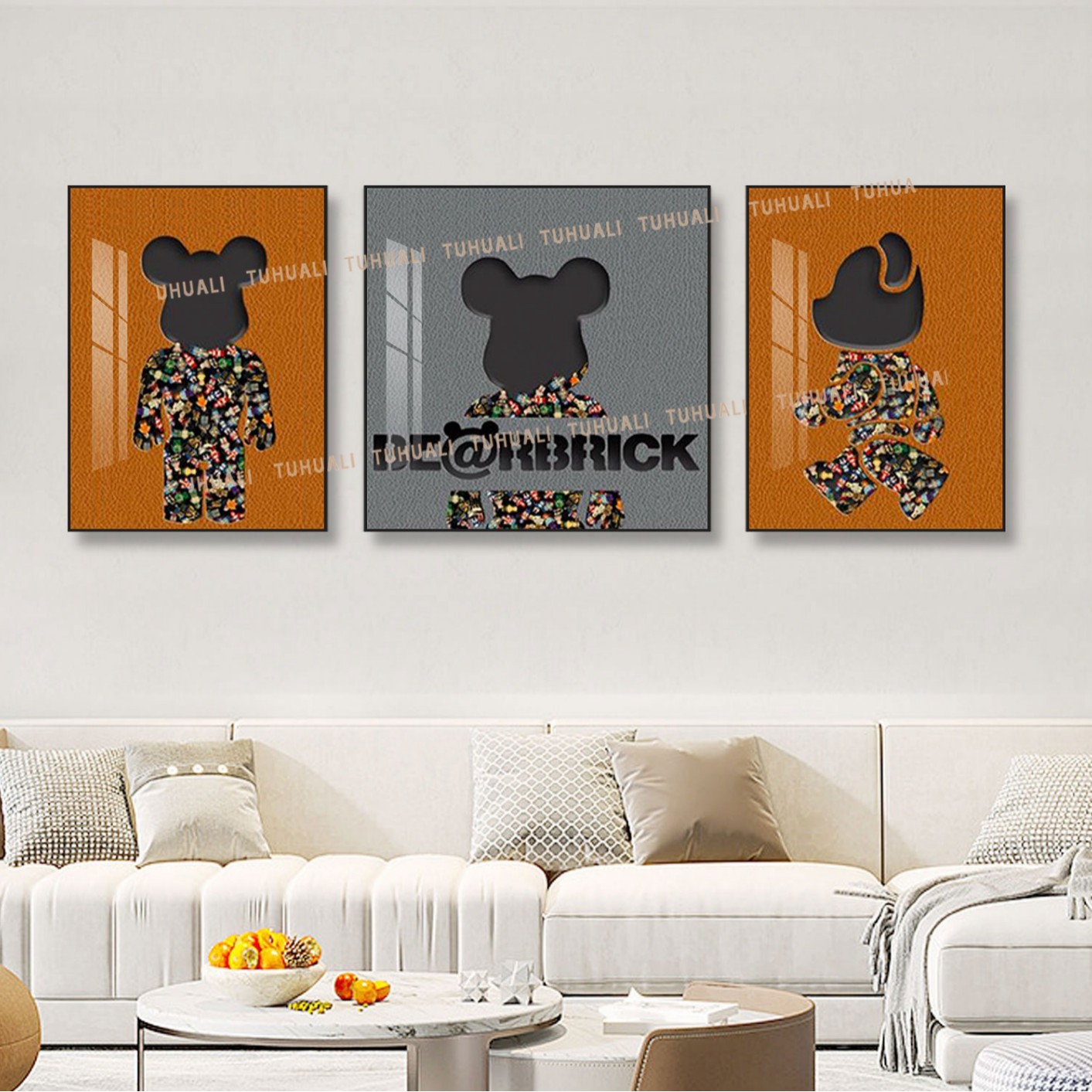 Bloques de construcción de Lego pintura real sala de estar triple pintura decorativa sofá fondo de pared explosivo oso dormitorio niños dibujos animados colgando pintura