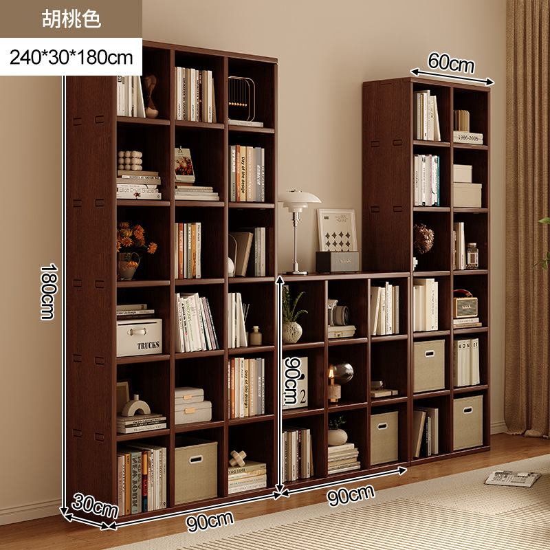 Estante de madera sólida toda la pared del gabinete de libros integral hasta la parte superior para la sala de estar color nuez pared completa gabinete de exhibición doméstica