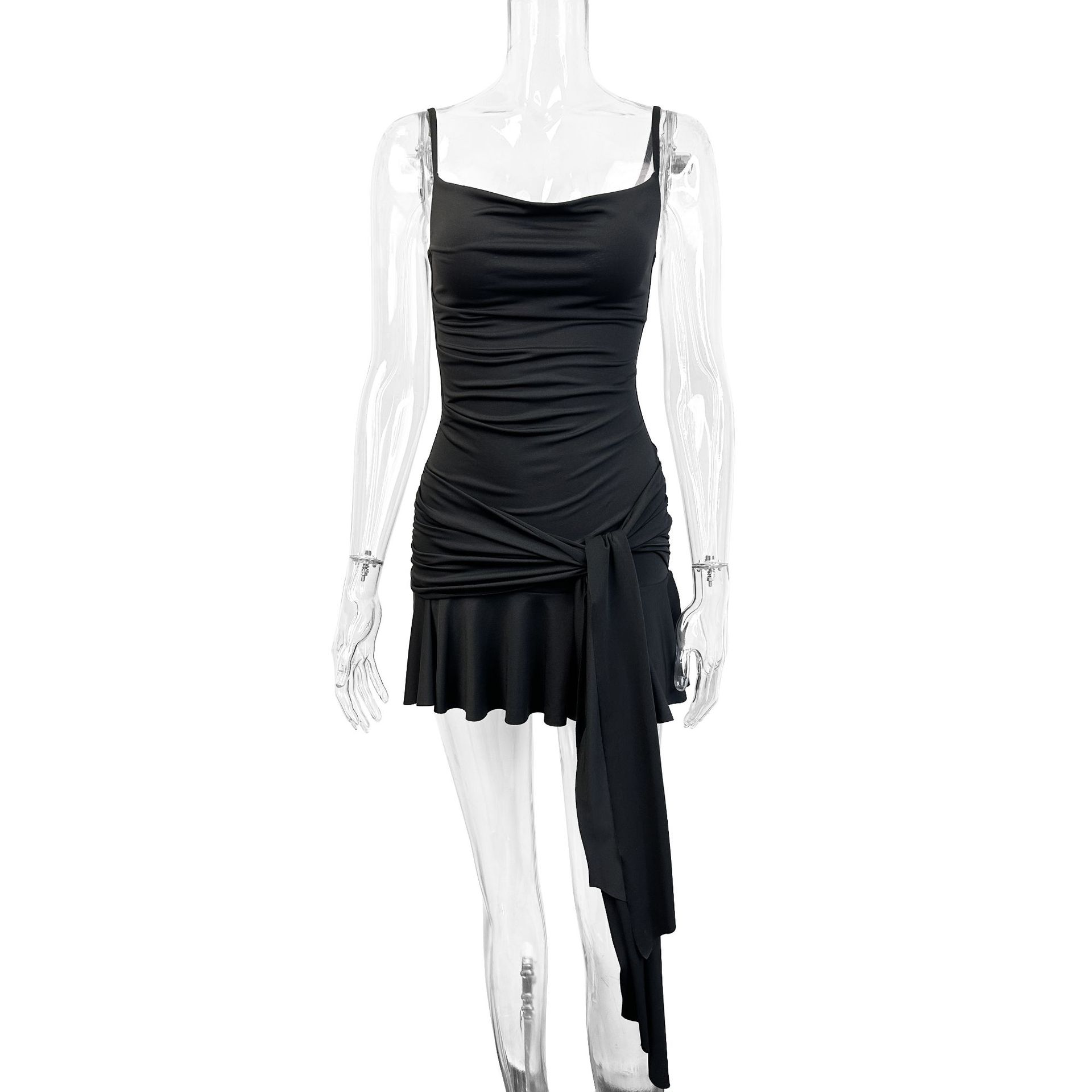Spring Summer Simple Sexy Solid Color Camisole Slim Fit Tied Dress