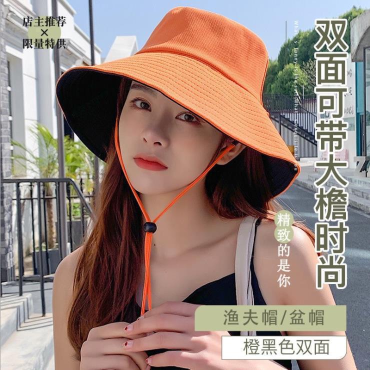 漁師の帽子両面春と夏の新しい韓国スタイルの学生日よけ帽子屋外旅行大きなつばの顔を覆う日焼け止め帽子女性用|undefined
