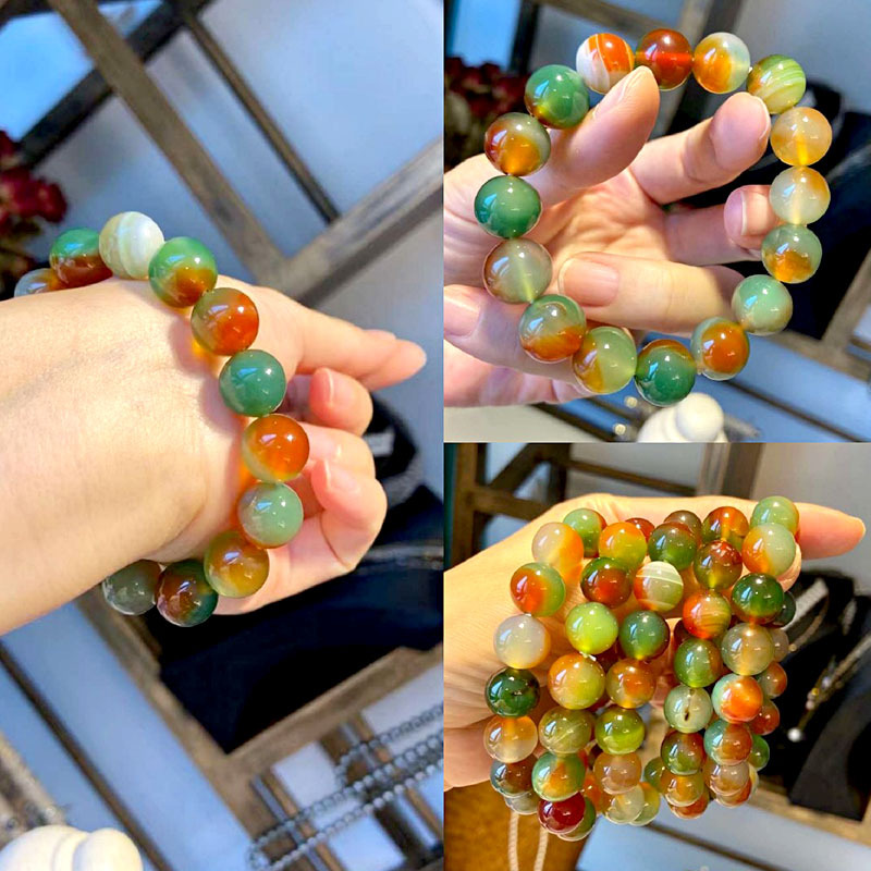 七彩孔雀石玛瑙手链圆珠手串男女士款直播货源批发摆地摊模式批发