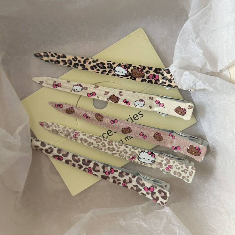 Brown Leopard Print Cat Metal Long Hairpin Cartoon Versatile Simple Girly Style Duckbill Hairpin Hairpin Hair Accessory Clip