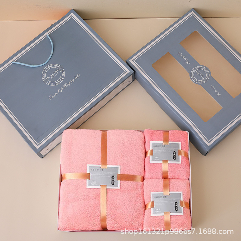 Coral Velvet Towel Bath Towel Gift Box Set of Three Wedding Souvenirs Event Promotion Practical Gifts Wholesale Customization