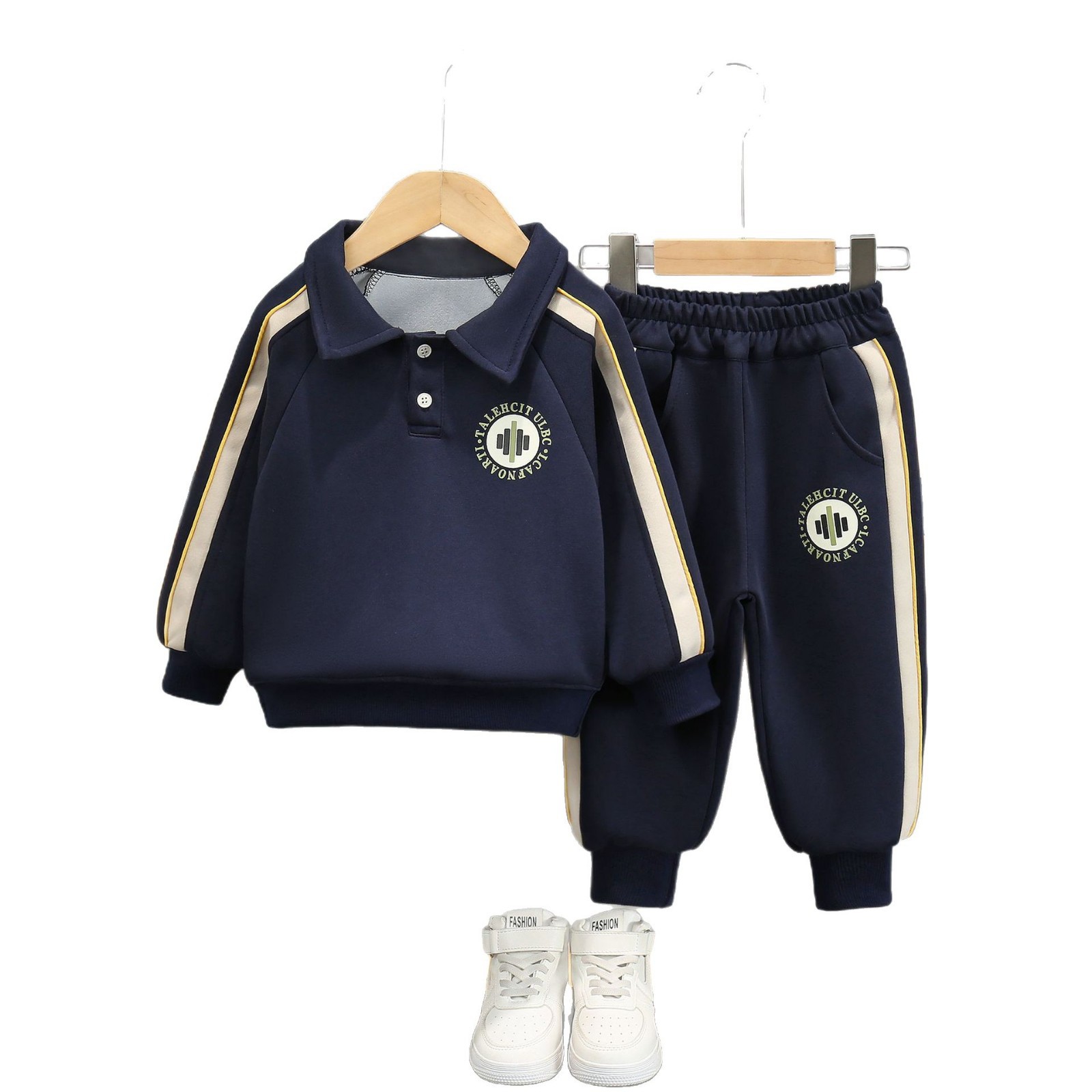 7080 traje de suéter para niños, primavera para niños pequeños y medianos, camisa POLO con estampado de oso, traje de dos piezas para deportes de primavera y otoño para niños