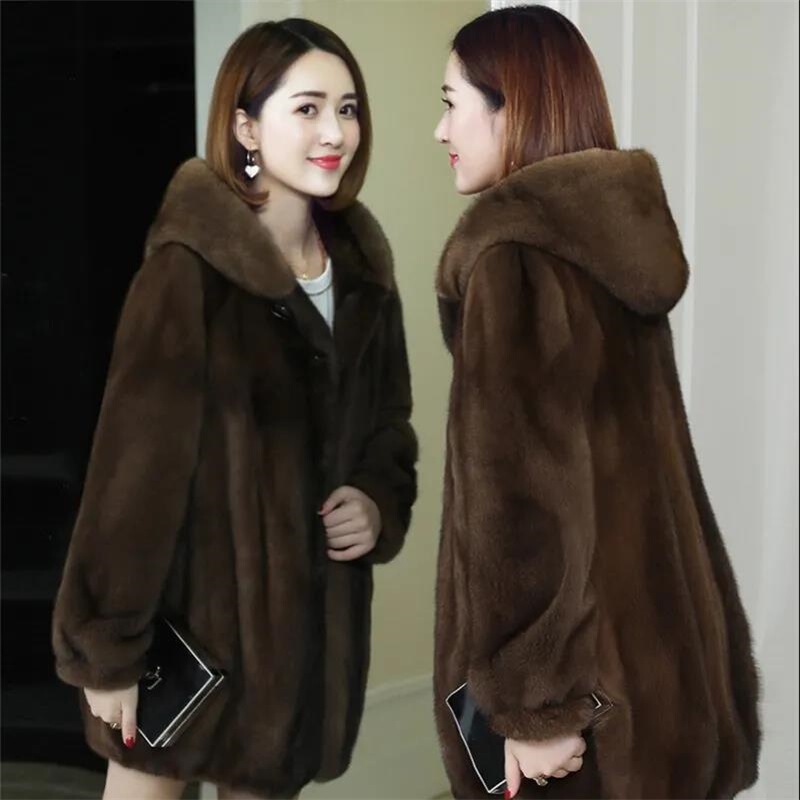 New Faux Fur Coat for Women 2025 Winter Mink Women's Clothing Haining Mid-Length Mother's Style Hooded Mink Coat New Faux Fur Coat for Women 2025 Winter Mink Women's Clothing Haining Mid-Length Mother's Style Hooded Mink Coat