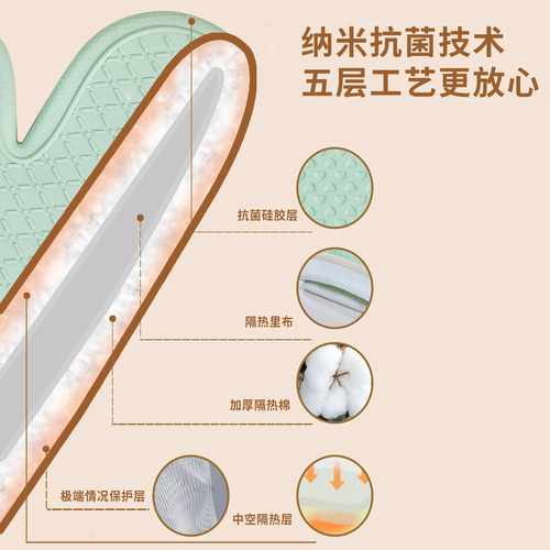 五指硅胶加棉手套包边加宽硅胶隔热手套烘焙烤箱微波炉手套