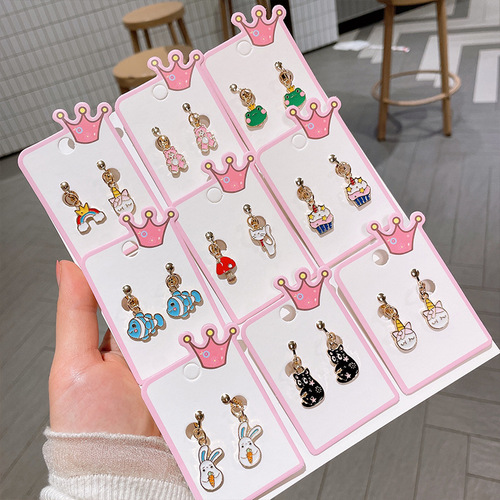 Children's Cartoon Pendant Alloy Earrings Student Baby No Piercing Ear Clips Painless Earrings Little Girls Earrings Wholesale