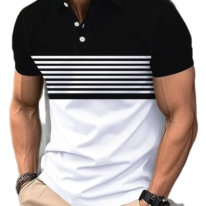 Independent Station Summer nuevos hombres de manga corta moda solapa botones rayas casual POLO camisa top MB13