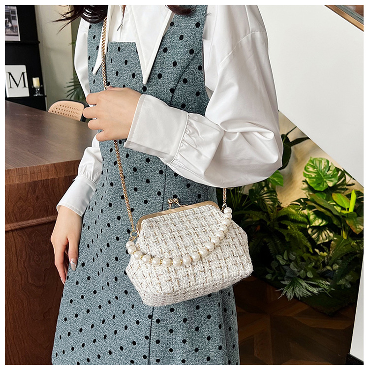 Cross-border texture checkered small bag for women's autumn 2024 new trendy and fashionable knitted chain crossbody bag, shell bag undefined