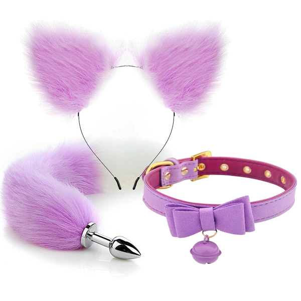 Three -piece set of purple tail white pointed butterfly collar