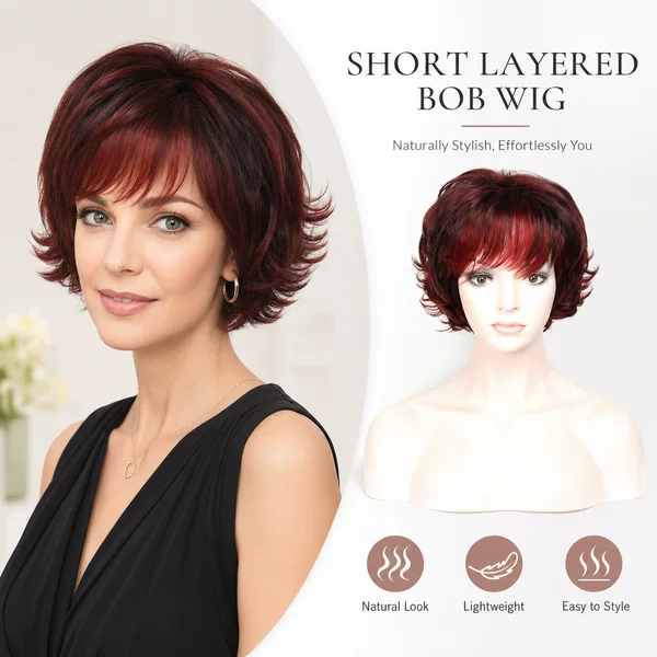 Cross-Border European and American Retro Burgundy Gradient Wavy Short Curly Hair Full Head Wig Synthetic Fiber Fluffy Short Curly Hair Wig