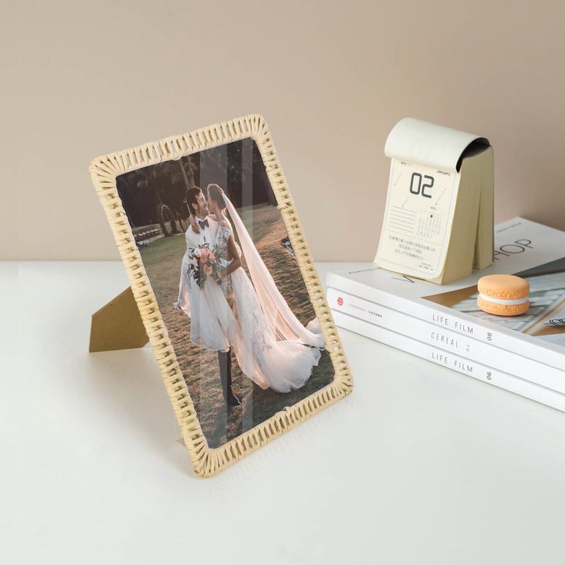 Factory Custom-Made Handmade Natural Rattan Woven Photo Frame Nordic Style Bedroom Study Decoration Rattan Woven Photo Frame Ornaments