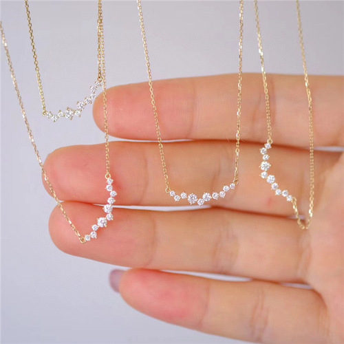 S925 sterling silver gold-plated smile necklace for women simple fashion inlaid zircon full diamond clavicle chain pendant