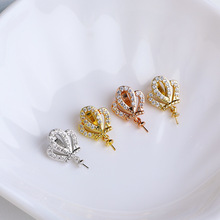 14K包金镶锆石皇冠吊坠托 花朵型挂件串珠托 diy手工托针饰品配件