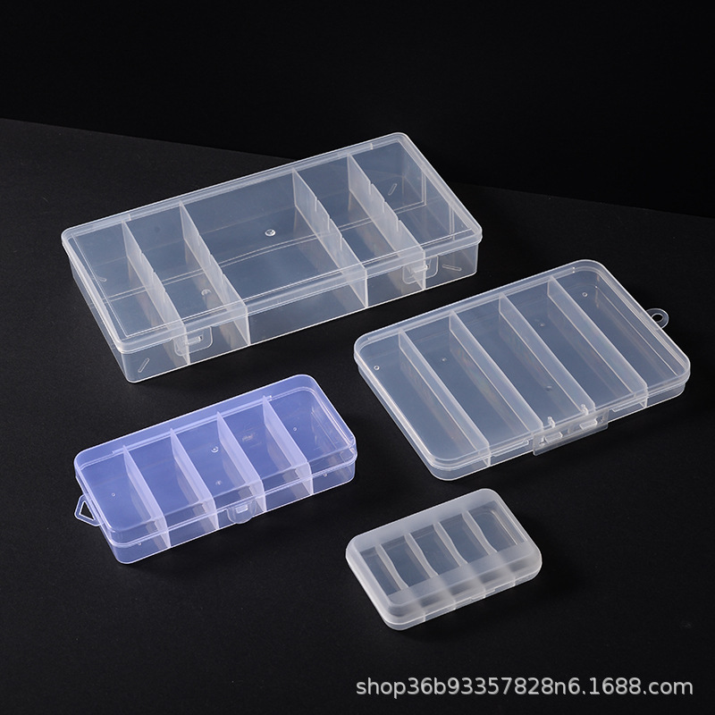 透明なサイズと複数の仕様 5 コンパートメントプラスチックボックスハードウェアツールボタンビーズジュエリー防塵包装整理ボックス|undefined