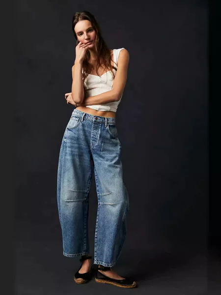 2025 New Amazon Xiyin Cross-Border European and American Autumn Casual Loose Mid-Waist Straight-Leg Women's Jeans