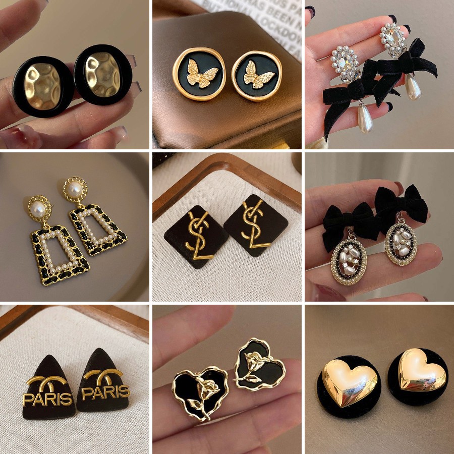 french retro black earrings 2024 new high-grade temperament earrings autumn and winter fashion all-matching earrings wholesale for women