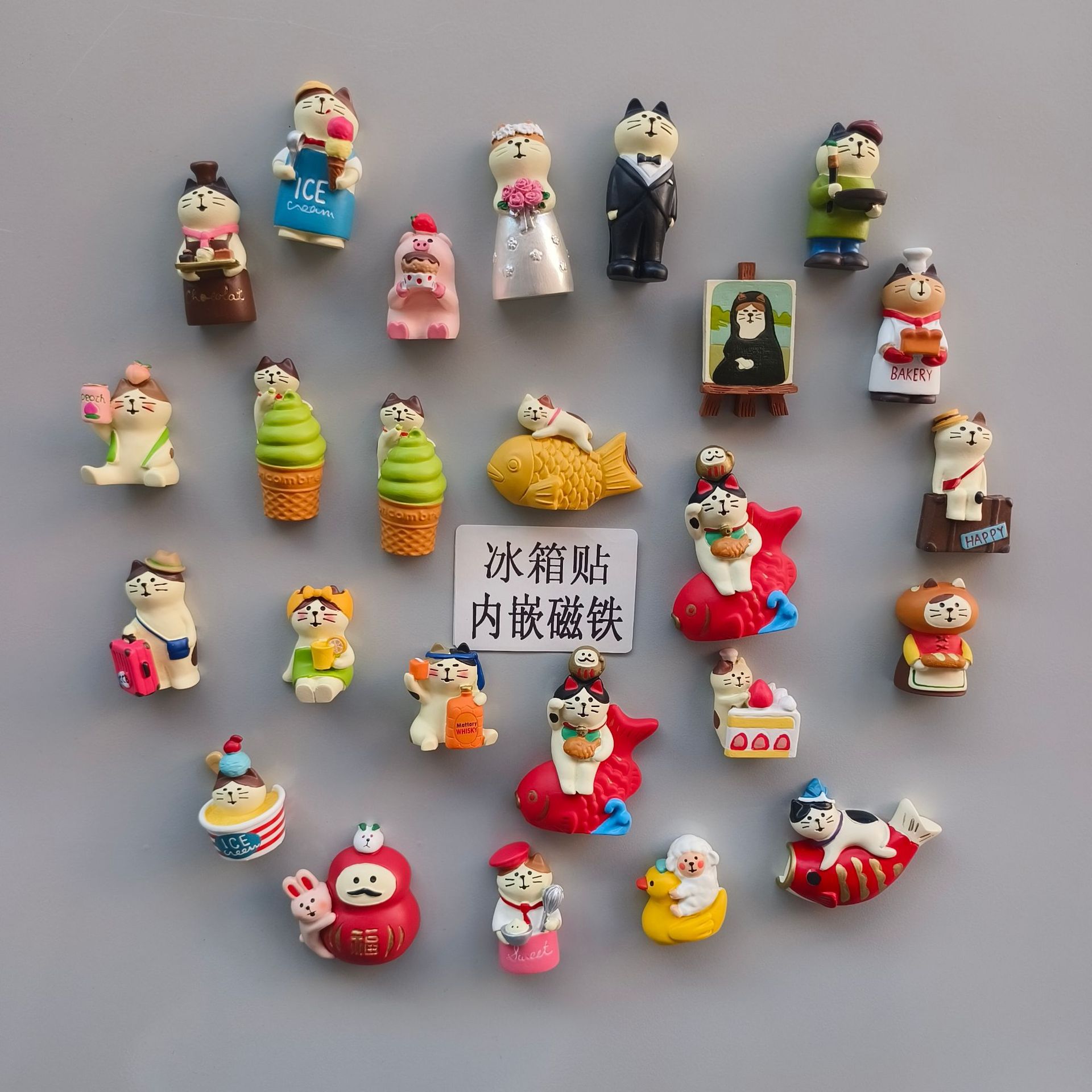冰箱贴 日式猫磁铁强吸DIY磁贴留言仿真食玩工艺品冰箱贴中国城市