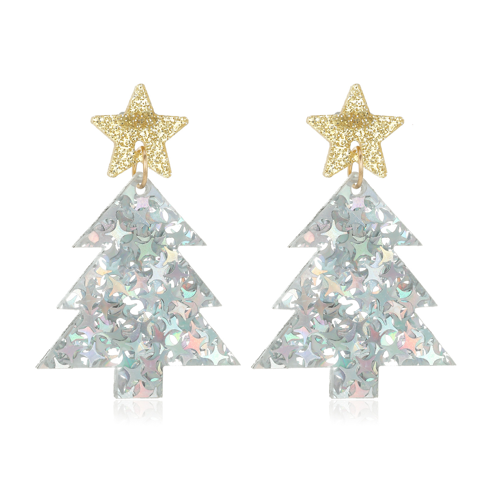 28.silver christmas tree earrings
