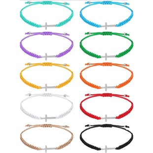 Amazon Cross Border Hot Selling Hand Woven Cross Bracelet Multicolor Adjustable Rope Strap Cross Gift Bracelet
