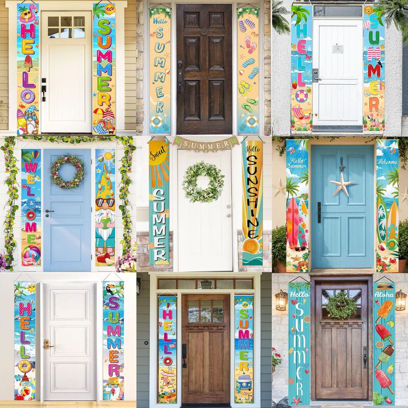 Cross-Border Hot Selling Summer Porch Banner Dwarf Beach Hawaiian Holiday Party Decoration Factory Direct Door Curtain