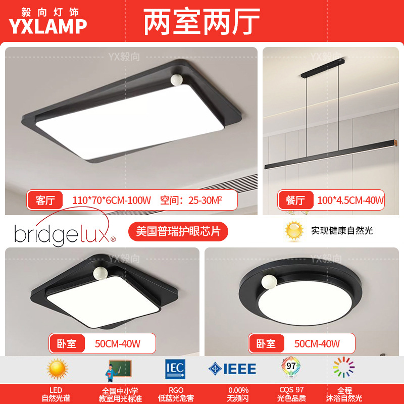 Luz de techo minimalista italiana sala de estar luz principal LED atmósfera creativa simple negro de alto nivel protección de ojos lámpara de dormitorio principal