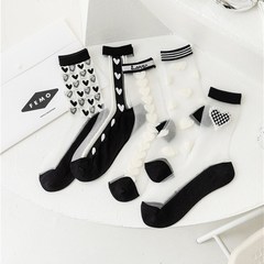 Glass fiber stockings for women, summer ultra-thin black and white color stockings for girls, transparent mid-calf, simple Korean and Japanese style, lady's cashmere stockings