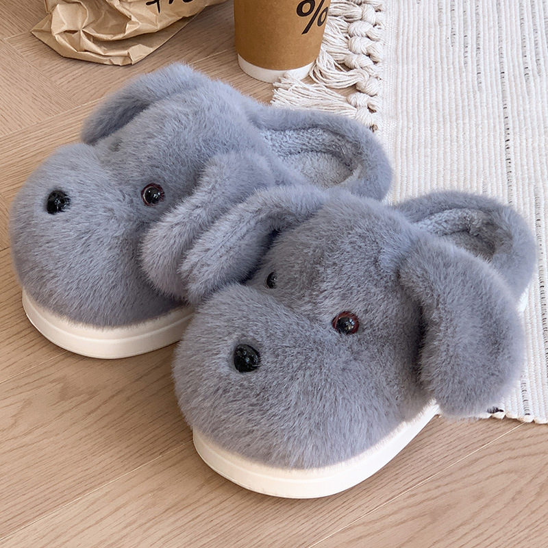 Zapatillas de lana de invierno para mujeres domésticas de dibujos animados para cachorros gruesos de peluche calentamiento antideslizante zapatillas de algodón grueso