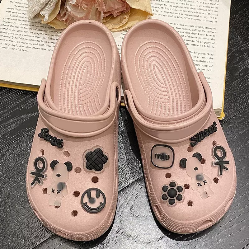 新款EVA洞洞拖鞋女款学生宿舍外穿时尚厚底沙滩包头凉鞋夏天网红