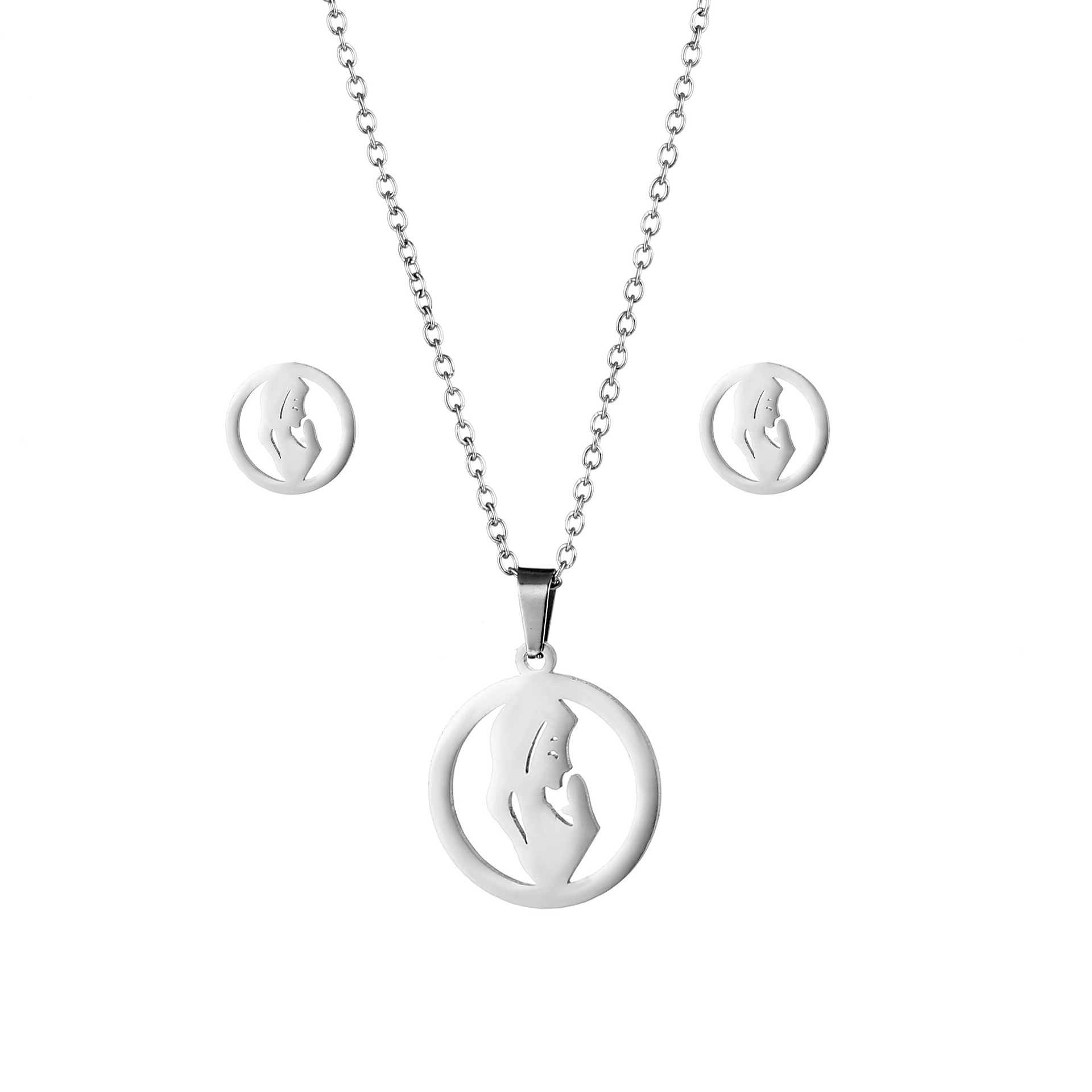 Fashion Geometric Stainless Steel Plating Earrings Necklace 1 Set