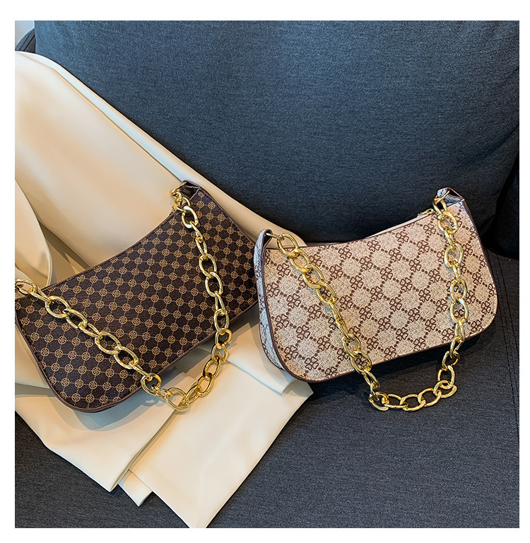 新款复古印花韩版休闲链条单肩包简约手提小清新质感腋下女包批发