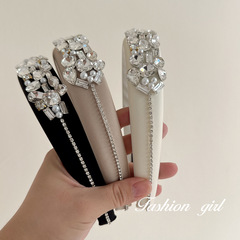 Luxury and small design rhinestone pearl hairband satin high forehead shiny 2023 wide edge fairy hair clip new head 