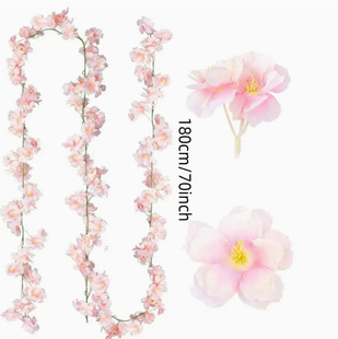Cross-Border Cherry Blossom Rattan 135 Heads Outdoor Scene Layout Fake Flower Wedding Ceiling Air Conditioner Artificial Cherry Blossom Rattan Strips