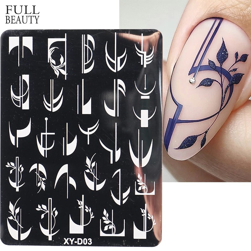 Cross-border new nail art steel plate French geometric lines irregular Smiley stainless steel nail art printing tools