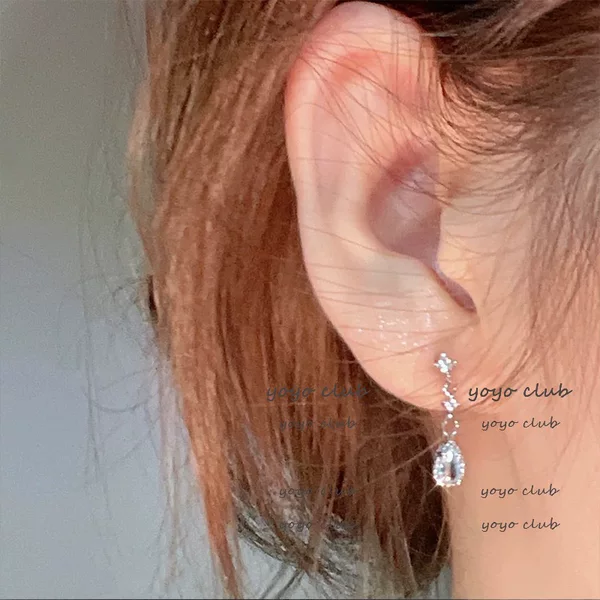 K-style of High-end Blue Water Drop Earrings Internet Celebrity ins Cool Earrings Niche Accessible Luxury Versatile Earrings Accessories