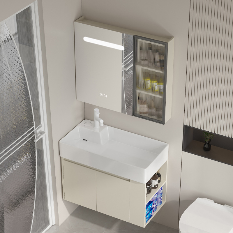 Small apartment cream bathroom cabinet combination Taiwan control…