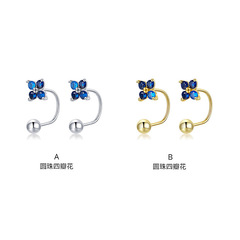 Amazon Best Selling Round Four-Petal Flower S925 Pure Silver Personalized Simple Earrings with Oil Drip Flower Women's Earrings