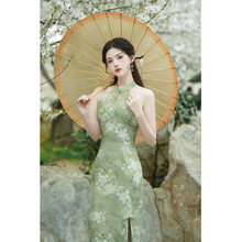 新中式民国风少女改良旗袍2024年夏季日常优雅古法无袖挂脖连衣裙
