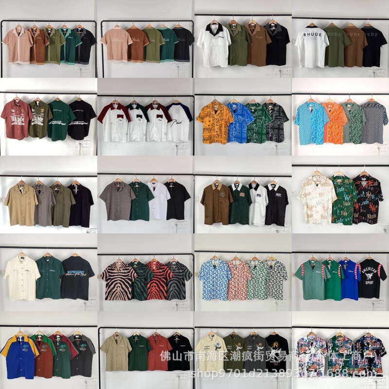 2024 European and American Summer Rhude Collaboration Turn-Down Collar Short-Sleeve Shirt with Letter Print Unisex Casual Top Trendy Brand 2024 European and American Summer Rhude Collaboration Turn-Down Collar Short-Sleeve Shirt with Letter Print Unisex Casual Top Trendy Brand