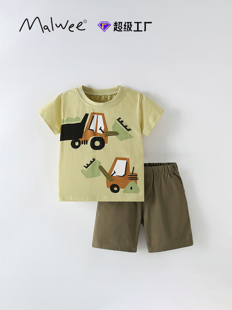 Traje de verano de dos piezas para niños malwee transfronterizo nueva camiseta de manga corta con cuello redondo traje casual para niños europeos y americanos