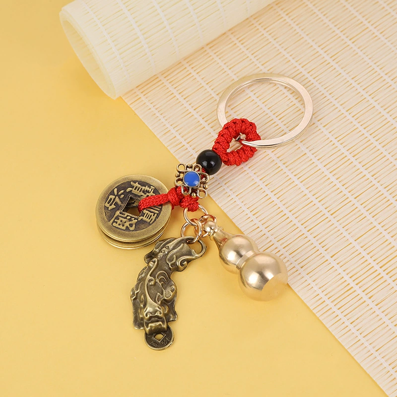 Настоящая медь пять императоров красная веревка Брелок старинные медные монеты латунь открытая Тыква двойные палочки для еды кулон небольшой подарок