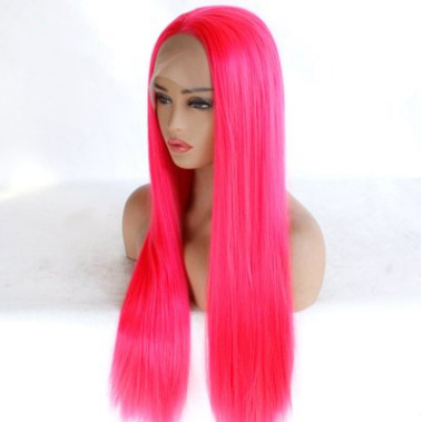 Europa y los Estados Unidos frente encaje fibra química peluca de moda damas fluorescente medio largo cabello recto medio tejido mano cubierta LW0142