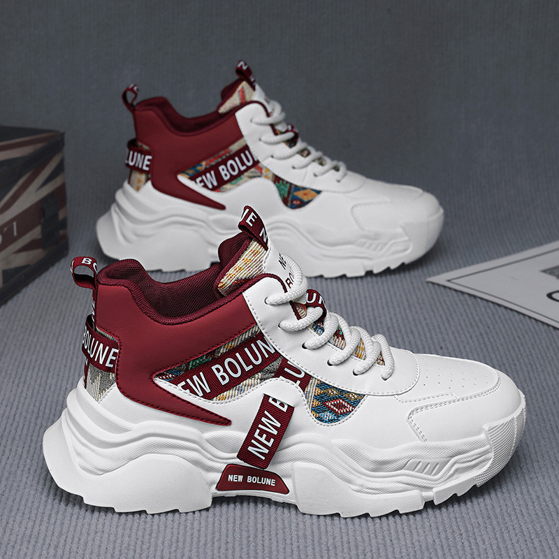 High-Top Men's Shoes 2025 New Winter Thick-Soled Height-Increasing Trendy Embroidered Versatile Sports Casual Running Dad Shoes