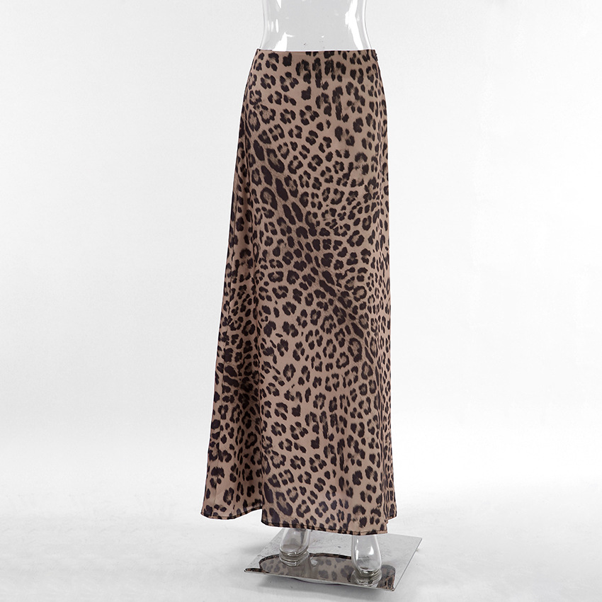 210g Weight Maxi Long Dress Dress Length Type Skirt Dresses Type Polyester Fabric Type Mid Waist Waist Line Inelastic Elasticity Holiday, Date Occasion Slim Fit Type Leopard Pattern Summer Season Women's Gender Zipper Design Streetwear Style Summer Streetwear Leopard Polyester Maxi Long Dress Skirts 3