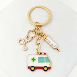 跨境欧美护士节锌合金滴油听诊器针筒救护车吊坠钥匙扣diy配饰