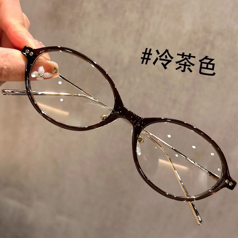 玳瑁书呆子椭圆框眼镜女复古老钱风近视可配度数超轻韩系眼睛镜框|undefined
