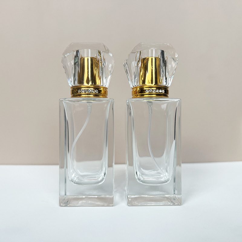 现货螺口B197-50ml方形透明玻璃香水瓶化妆品分装瓶/按压喷雾空瓶